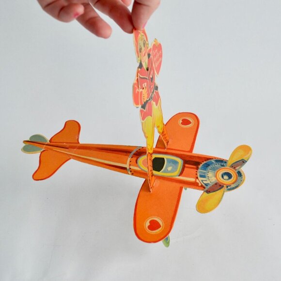 Vintage 1920s 1930s Mechanical Articulating Valentine Card Airplane Pilot - Picture 10 of 10